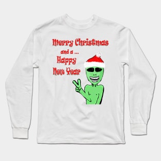 Funny Christmas Happy New Year Alien meme Long Sleeve T-Shirt